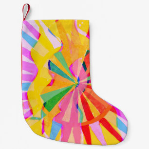 Calcetín Navideño Pequeño Resumen de dibujo creativo, fondo colorido.