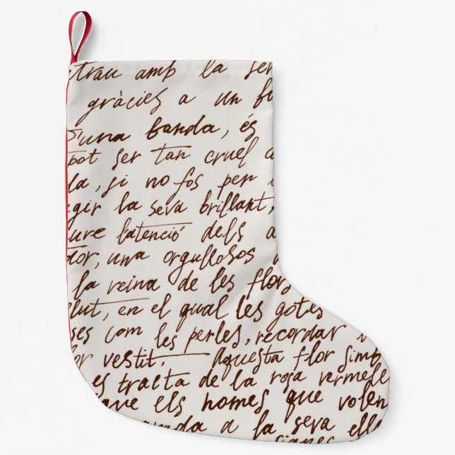 Calcetín Navideño Pequeño Resumen de texto escrito con tinta marrón irlegibl (Anverso)