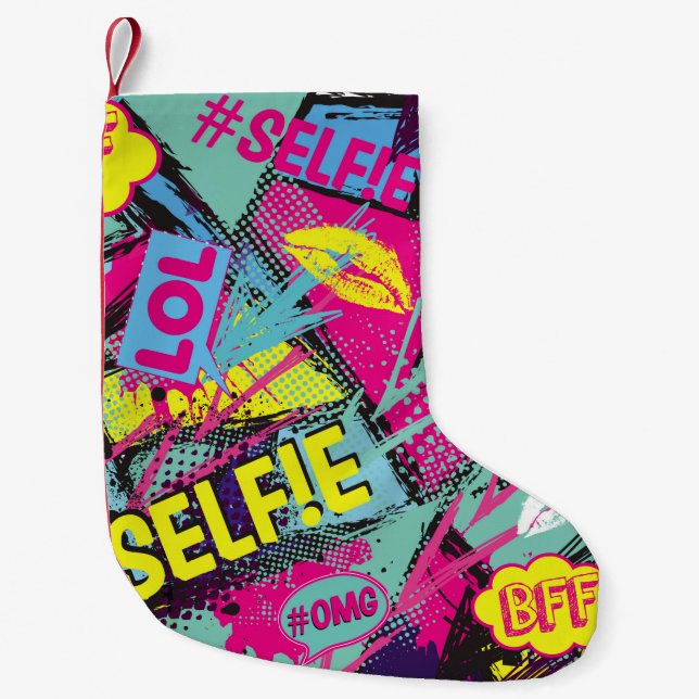 Calcetín Navideño Pequeño Resumen de un patrón sin fisuras con comicspeech d (Anverso)