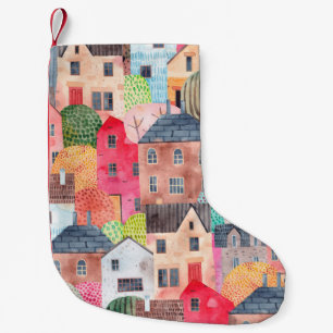 Calcetín Navideño Pequeño Resumen de un patrón sin fisuras con las casas. Ac