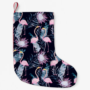 Calcetín Navideño Pequeño Resumen del patrón tropical con flamingo, protea,