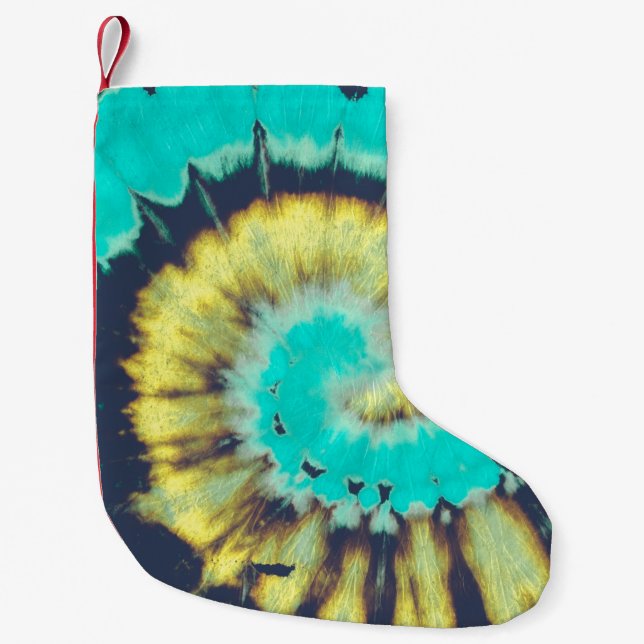 Calcetín Navideño Pequeño Resumen Espiral verde azulado. Círculo de la camis (Anverso)