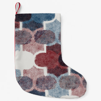 Calcetín Navideño Pequeño Resumen geométrico Patrón azul rojo