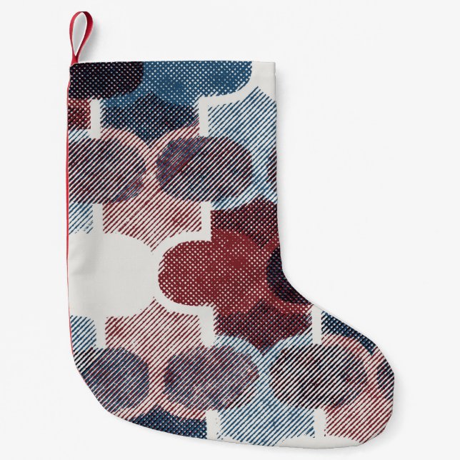 Calcetín Navideño Pequeño Resumen geométrico Patrón azul rojo (Anverso)