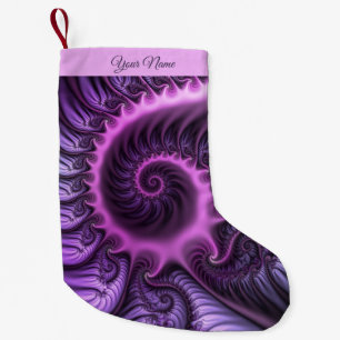 Calcetín Navideño Pequeño Resumen Guay Pink Purple Fractal Art Spiral Nombre