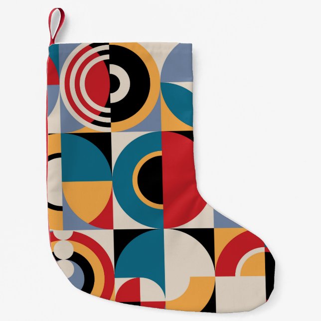 Calcetín Navideño Pequeño Resumen Memphis: Estilo de cosecha geométrica. (Anverso)