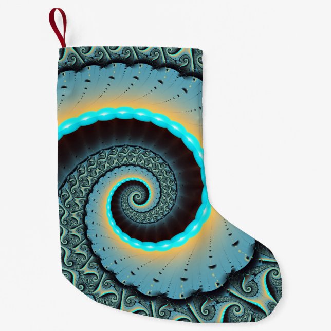 Calcetín Navideño Pequeño Resumen Naranja azul turquesa espiral de arte frac (Anverso)