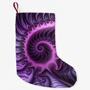 Calcetín Navideño Pequeño Resumen Vivid Guay Pink Purple Fractal Art Spiral
