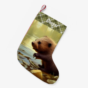 Calcetín Navideño Pequeño Retrato de vida salvaje de Baby Beaver Personaliza
