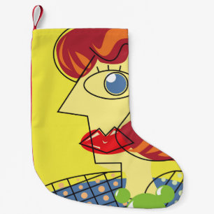 Calcetín Navideño Pequeño Retrato femenino cubismo colorido