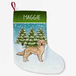 Calcetín Navideño Pequeño Retriever Dorado Amarillo Navidad Azul Nombre Pers
