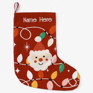 Calcetín Navideño Pequeño Retro Cute Santa con luces de hadas rojas