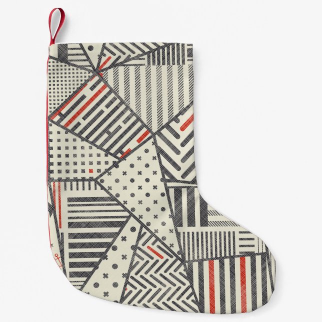 Calcetín Navideño Pequeño Retro Patchwork: Resumen de diseño geométrico (Anverso)