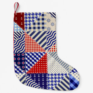 Calcetín Navideño Pequeño Retro Patchwork Triángulos de Estilo Nautico