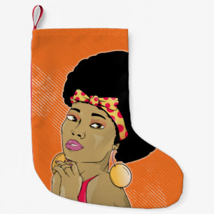 Calcetín Navideño Pequeño Retro retro de mujer negra