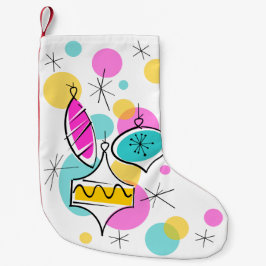 Calcetín Navideño Pequeño Retro Tree Baubles sembrando espalda roja