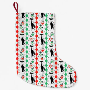 Calcetín Navideño Pequeño Retro Xmas Cat Stripe Multi 2-cara Small