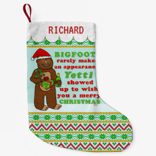 Calcetín Navideño Pequeño Retruécano divertido de Sasquatch de las Felices