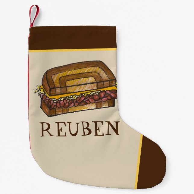 Calcetín Navideño Pequeño Reuben Sandwich Gastronomía judía deli Hanukkah (Anverso)