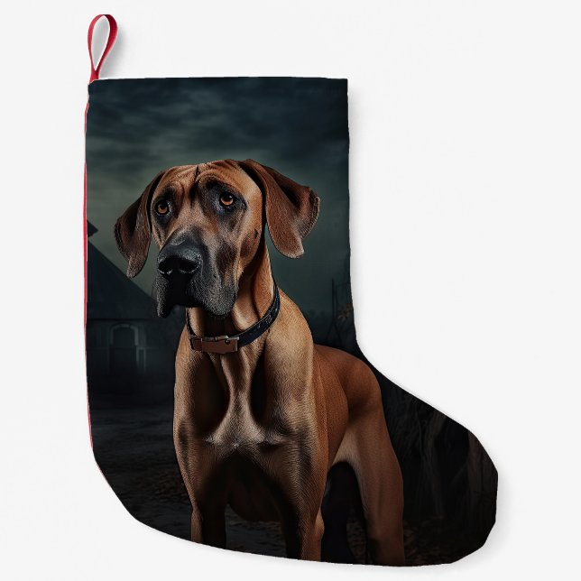 Calcetín Navideño Pequeño Rhodesian Ridgeback Halloween Scary (Anverso)