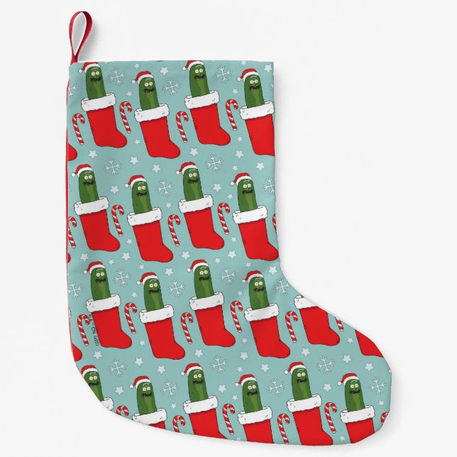 Calcetín Navideño Pequeño Rick y Morty | Navidades Pickle Rick Pattern (Anverso)