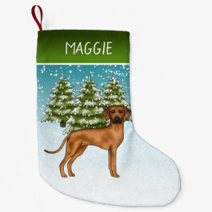 Calcetín Navideño Pequeño Ridgeback Rhodesiano con nombre Selva de Invierno 