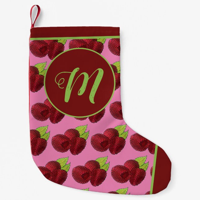 Calcetín Navideño Pequeño Ripe Raspberry Rojo Raspberries Berry Fruth Print (Anverso)