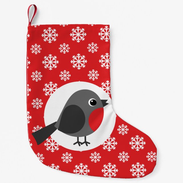 Calcetín Navideño Pequeño Robin Snowflakes Red (Anverso)
