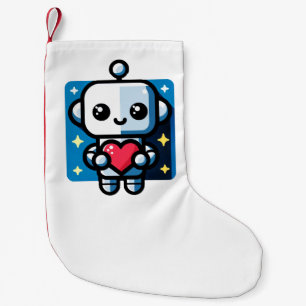 Calcetín Navideño Pequeño Robot lindo con corazón - Amor Adorable y Tecnolog