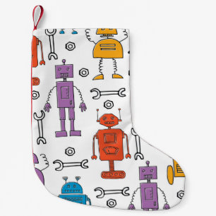 Calcetín Navideño Pequeño Robots de garabatos. Patrón sin foco. Personalizad