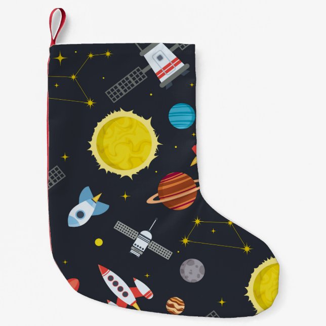 Calcetín Navideño Pequeño Rocket space globe solar system and planet cosmos  (Anverso)