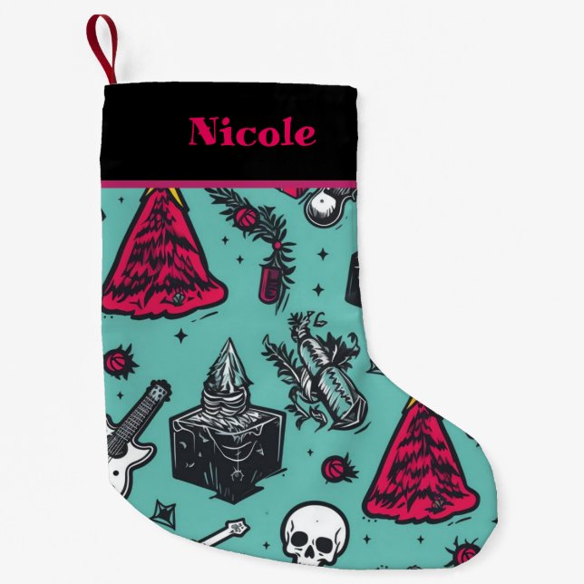 Calcetín Navideño Pequeño Rockin' Skull Stocking (Anverso)