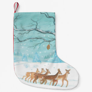 Calcetín Navideño Pequeño Roe Deer en invierno