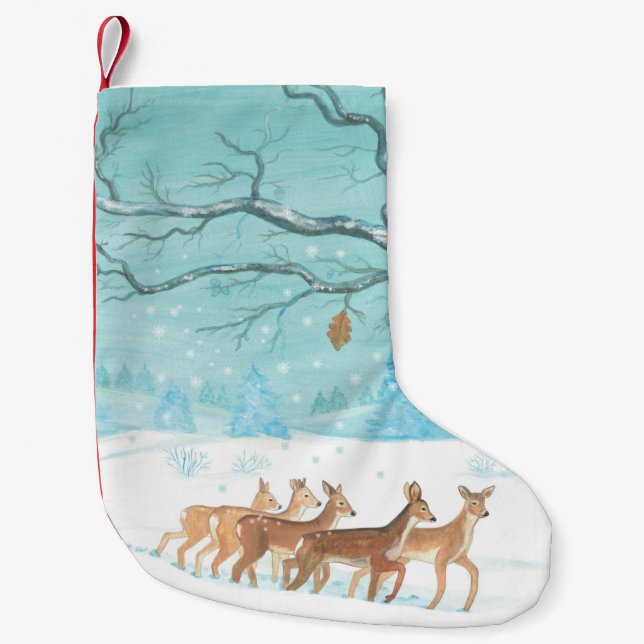 Calcetín Navideño Pequeño Roe Deer en invierno (Anverso)
