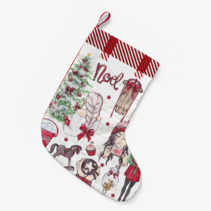 Calcetín Navideño Pequeño Roja Elementos de Navidades de acuarela de plásti
