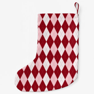Calcetín Navideño Pequeño Rojo Argyle Carmesí Rosa Pequeña Forma de Diamante