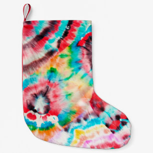 Calcetín Navideño Pequeño Rojo duro Grunge. Patrón Shibori. Cepillo dorado