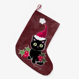 Calcetín Navideño Pequeño Rojo gótico del gato del navidad