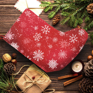 Calcetín Navideño Pequeño Rojo Rubí Navideño Festivo Blanco Copos de Nieve 