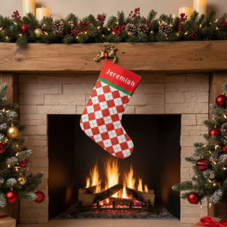 Calcetín Navideño Pequeño Rojo Verde Blanco Argyle Monogramado