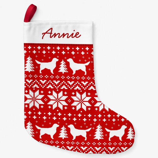 Calcetín Navideño Pequeño Rojo y blanco del modelo de las siluetas del (Anverso)