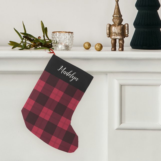 Calcetín Navideño Pequeño Rojo y negro de escúfalo colocado personalizado (Subido por el creador)