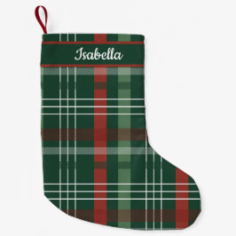 Calcetín Navideño Pequeño Rojo y Verde Plaid Búfalo Personalizado