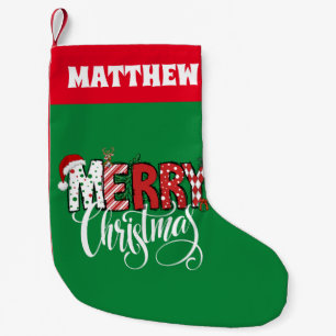 Calcetín Navideño Pequeño Rojo y verde retro Feliz Navidad