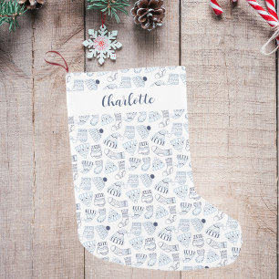 Calcetín Navideño Pequeño Ropa de invierno tejida blanca azul de Navidad