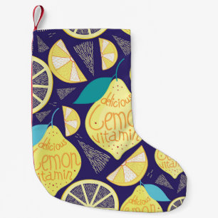 Calcetín Navideño Pequeño Ropa de lemones: Patrón brillante azul oscuro