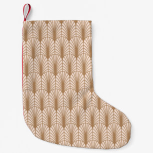 Calcetín Navideño Pequeño Rosa Art Deco: Las plumas de pavo real dorado