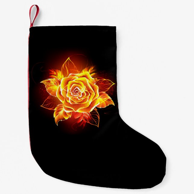 Calcetín Navideño Pequeño Rosa de incendios en auge (Anverso)