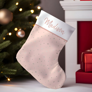 Calcetín Navideño Pequeño Rosa Dorado Rosa Confeti Personalizado Personaliza
