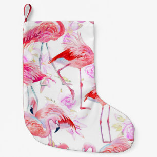 Calcetín Navideño Pequeño Rosa Flamingo: Floral de aves acuáticas